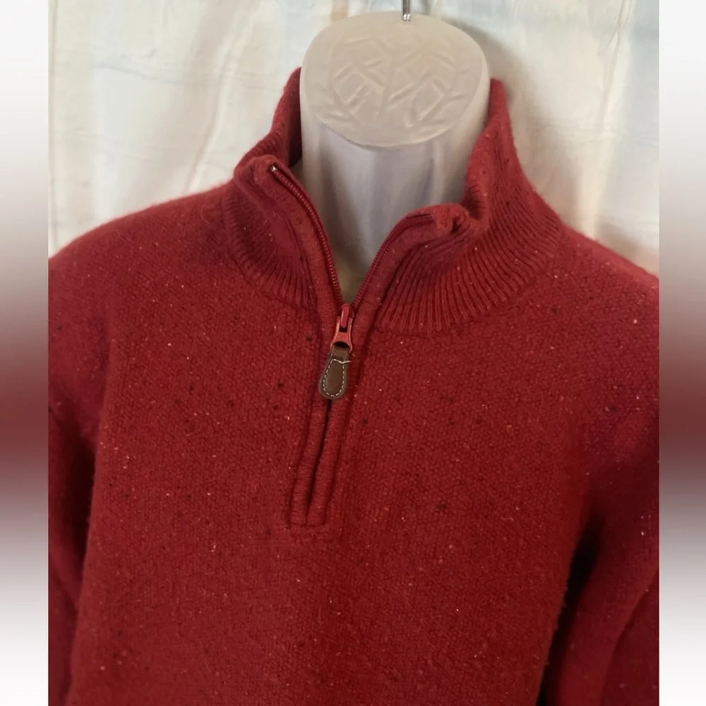 Jos. A. Bank Men's Lambswool Knit Sweater Pullover‎ with Leather Pull Zipper Red